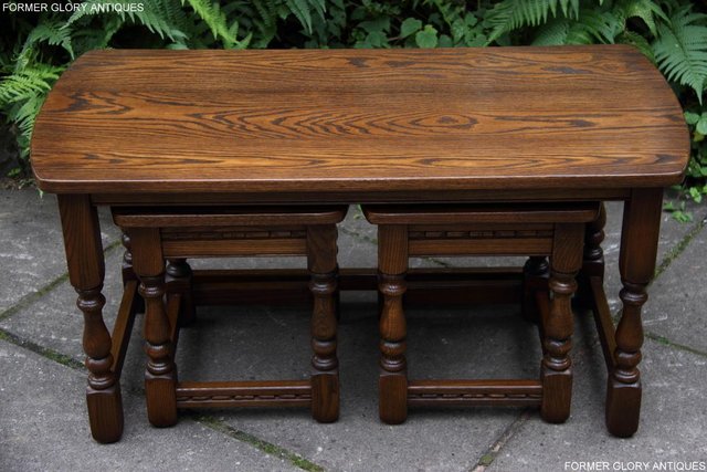 Image 40 of AN OLD CHARM LIGHT OAK NEST OF THREE SIDE END COFFEE TABLES