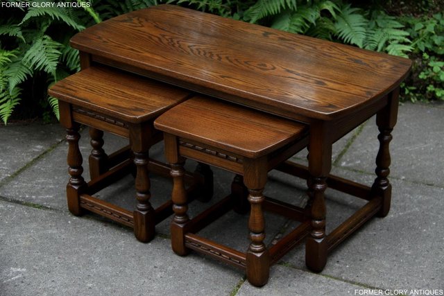 Image 57 of AN OLD CHARM LIGHT OAK NEST OF THREE SIDE END COFFEE TABLES