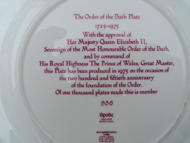 Image 4 of 'The Order of the Bath Plate'250th Anniversary 10.5" plate