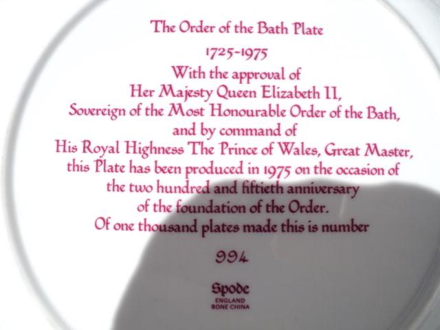 Image 9 of 'The Order of the Bath Plate'250th Anniversary 10.5" plate