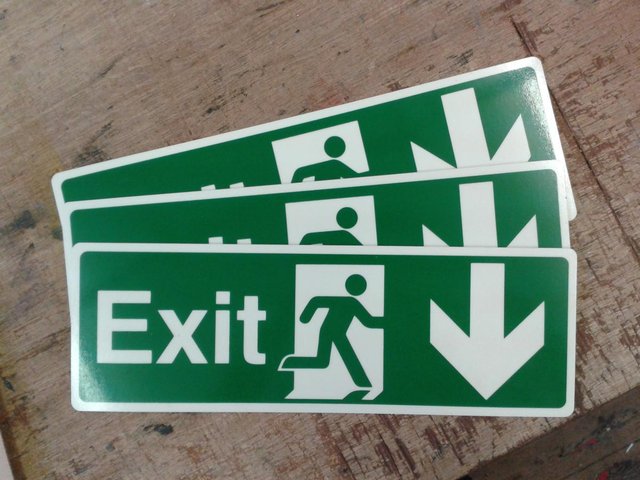 Preview of the first image of 3 Plastic photoluminescent Exit signs 450 x 150mm.