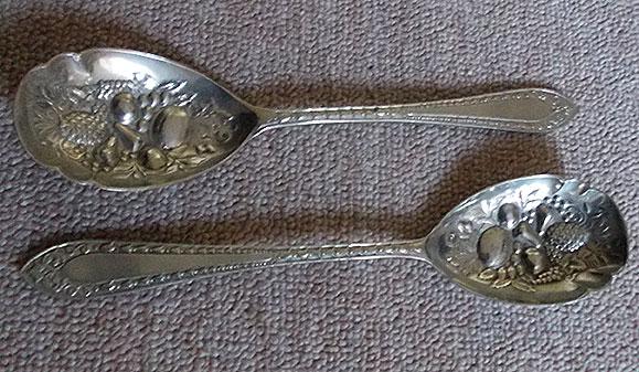 Preview of the first image of Pair of Antique Silver Plated Berry Serving Spoons.