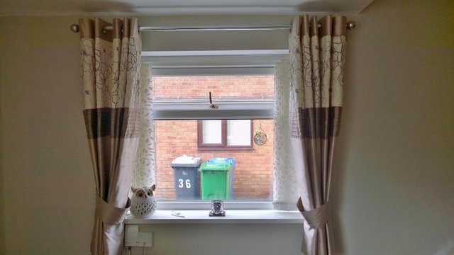 Preview of the first image of Dunelm Curtains x3, Tie Backs and Cushions.