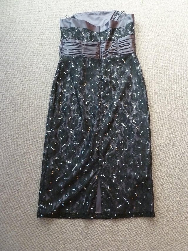Image 2 of NEXT SILVER GREY SEQUIN EVENING DRESS SIZE 10