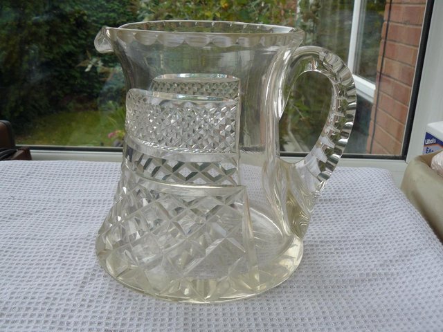 Preview of the first image of Large vintage/antique cut glass water jug.