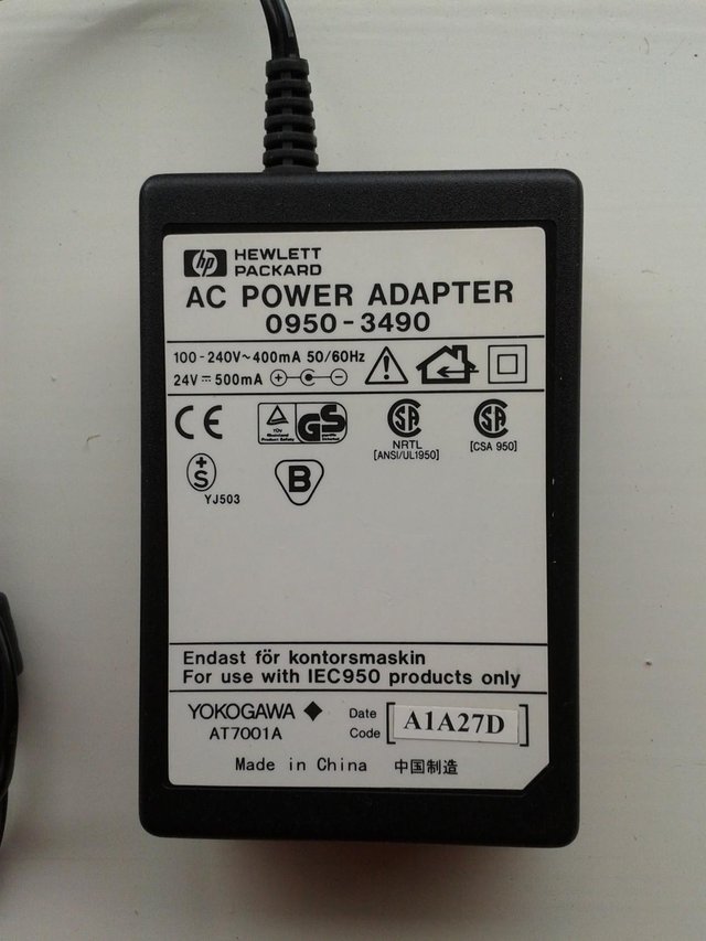 Image 2 of HP 24V, 500mA AC Power Adapter Type 0950-3490