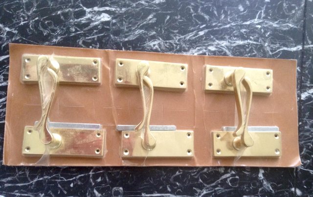 Image 3 of DOOR HANDLES Vintage brass interior scroll lever 3 pairs New