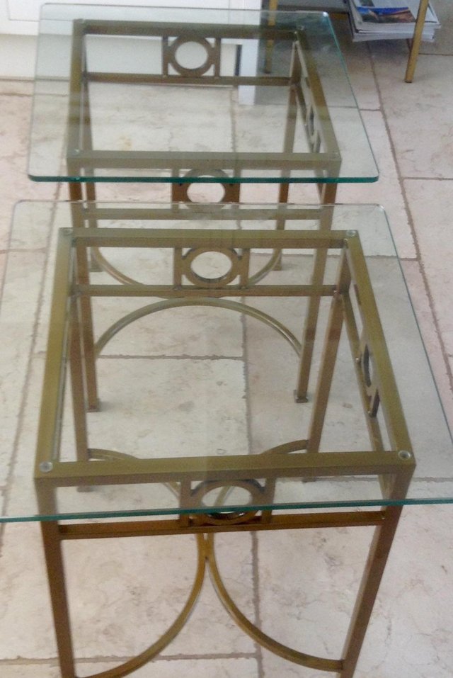 Image 2 of two Glass and Brass COFFEE TABLE from 70th BEDSIDE TABLE