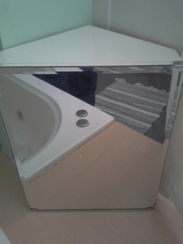Preview of the first image of Solid Vintage retro bathroom corner cabinet, bevelled mirror.