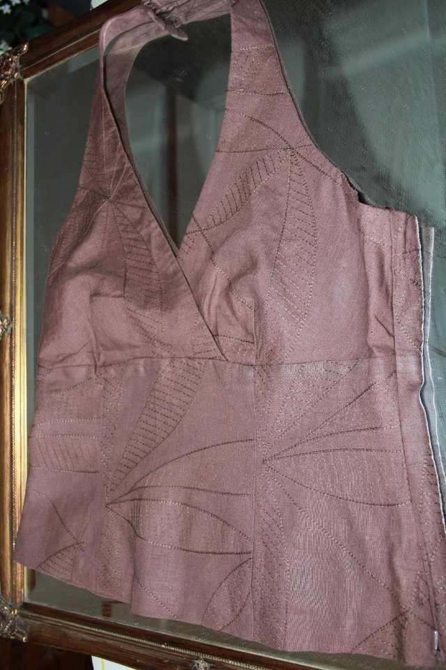 Preview of the first image of Jasper Conran Mid Brown Linen Halter Neck Top Size 14.