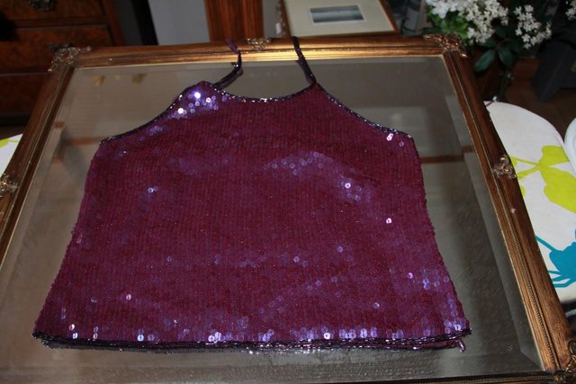 Preview of the first image of New Look Sequin & Beaded Halter Top Size 14.