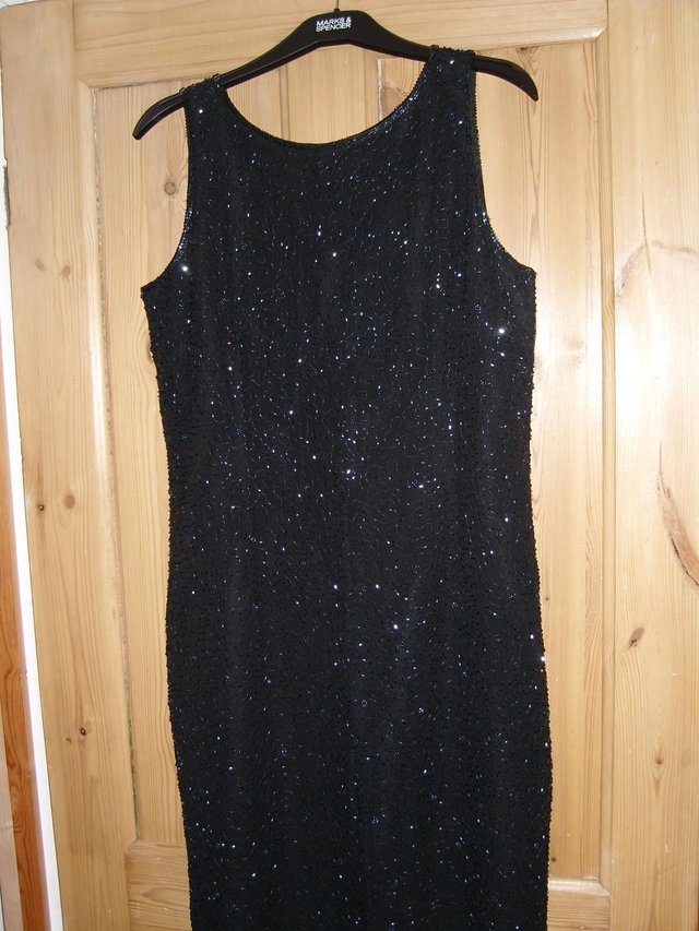 Preview of the first image of Black Beaded Sparkle Evening Dress – 12/14.