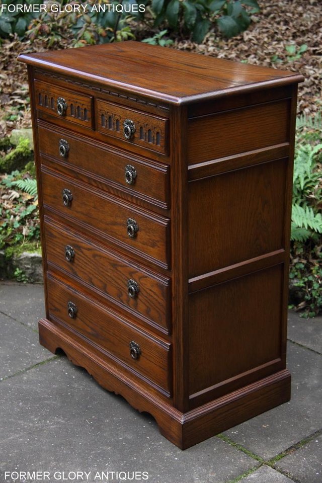 Image 3 of AN OLD CHARM JAYCEE LIGHT OAK TALL CHEST OF DRAWERS STAND