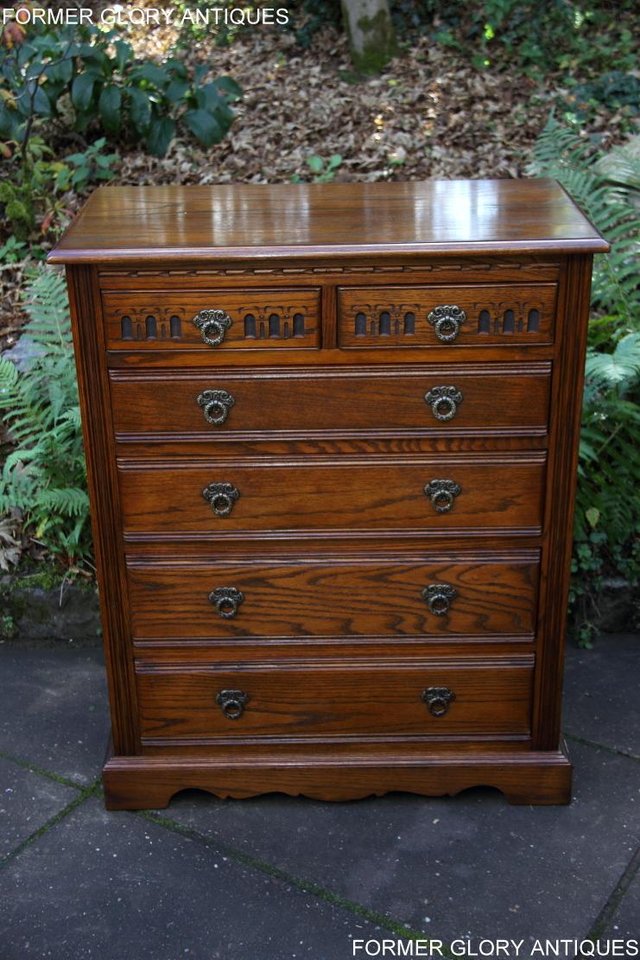 Image 10 of AN OLD CHARM JAYCEE LIGHT OAK TALL CHEST OF DRAWERS STAND