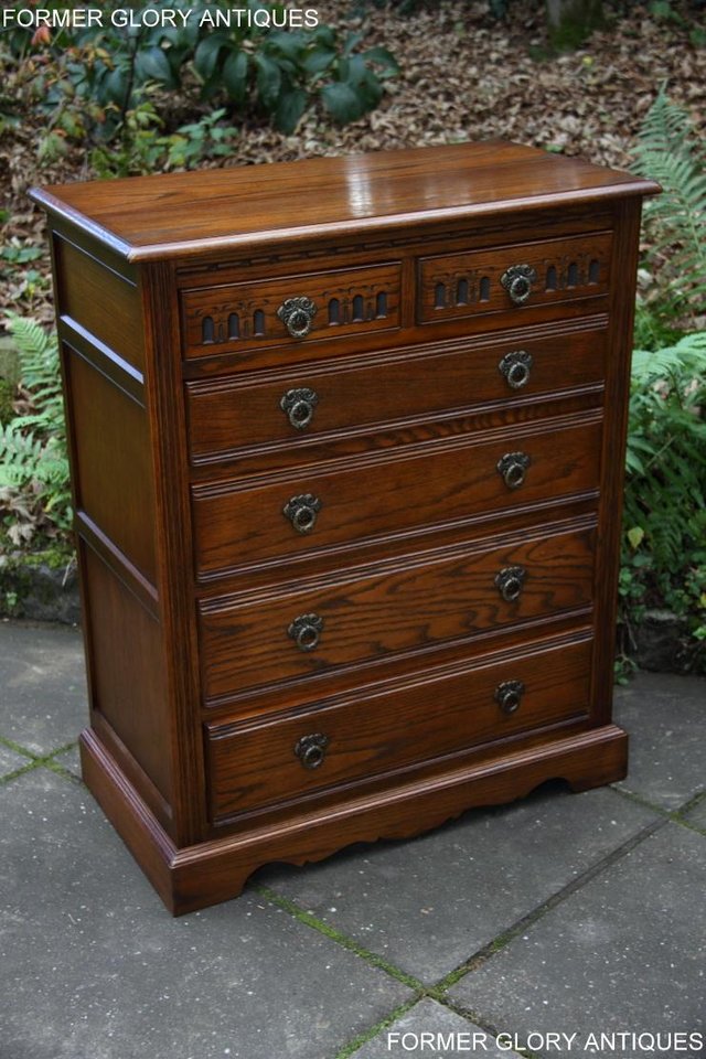 Image 15 of AN OLD CHARM JAYCEE LIGHT OAK TALL CHEST OF DRAWERS STAND