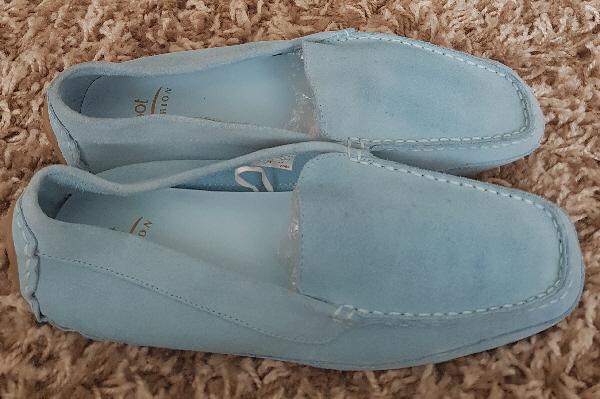 Image 2 of Brand New Suede Turquoise Moccasin Shoes - Sz 7