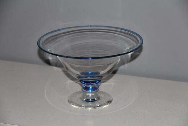 Preview of the first image of Adrian Sankey Artisan Blue & White Glass Fruit Bowl.