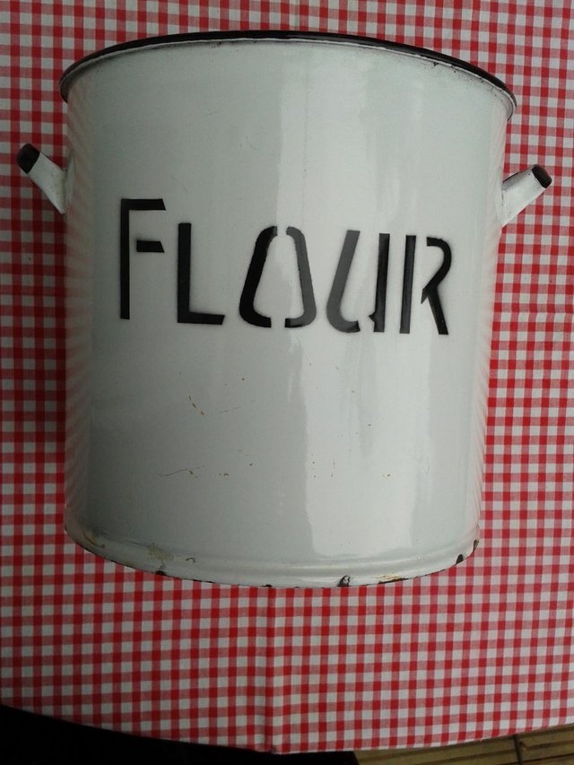 Image 8 of Set of four enamel Flour Containers & Traditional Vintage En