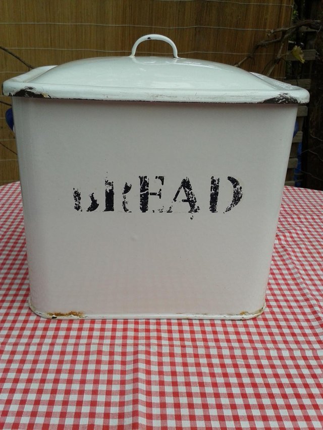 Image 10 of Enamel, Vintage 'Flour' Containers and Twin Handle Breadbin