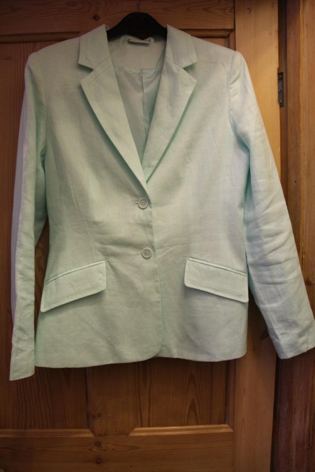 Preview of the first image of Primark Aqua Lined Linen Jacket Top Size 12.