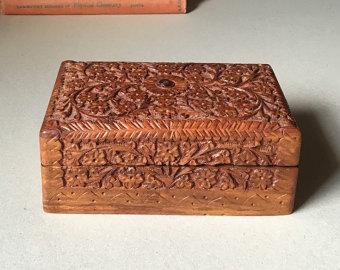 Preview of the first image of Vintage Wooden hand carved Jewellery  Box Storage Tri.