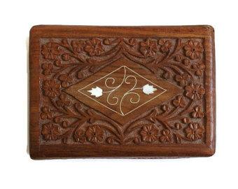 Image 2 of Vintage Wooden hand carved Jewellery  Box Storage Tri