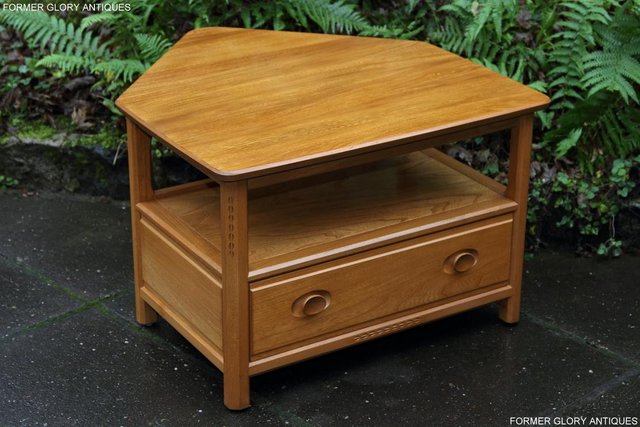 Image 2 of ERCOL LIGHT ELM CORNER TV DVD CABINET STAND TABLE BOOKCASE