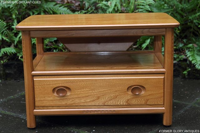 Image 5 of ERCOL LIGHT ELM CORNER TV DVD CABINET STAND TABLE BOOKCASE