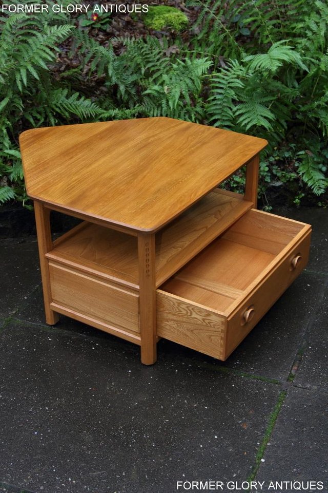 Image 9 of ERCOL LIGHT ELM CORNER TV DVD CABINET STAND TABLE BOOKCASE