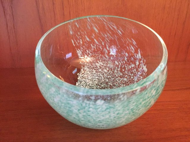 Preview of the first image of Caithness Glass mint and white half-moon/angled bowl.