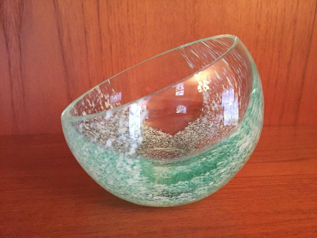 Image 2 of Caithness Glass mint and white half-moon/angled bowl