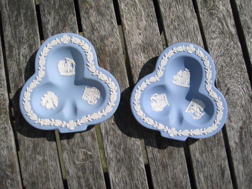 Preview of the first image of Wedgwood Blue Jasper Ware Pin Trinket Trays, Club Shape..