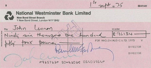 Preview of the first image of John Lennon SignedCheque Memorabilia £96,154.