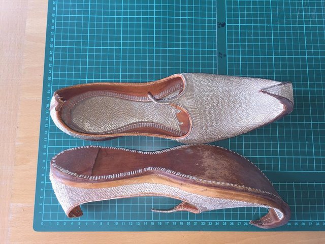 Image 2 of Aladdin slippers,silver thread on leather.
