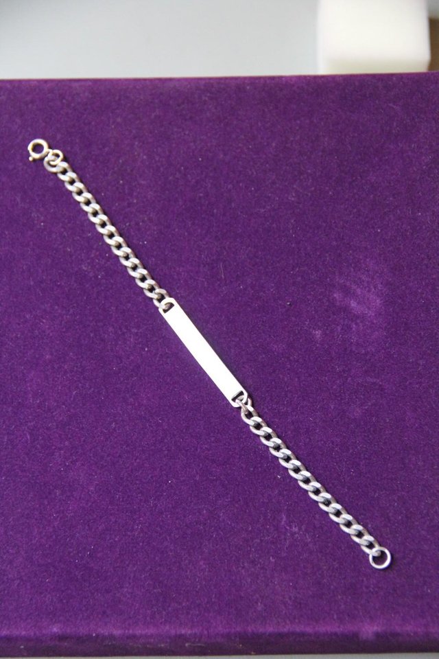 Preview of the first image of Sterling Silver 925 Curb Chain Identity Bracelet.