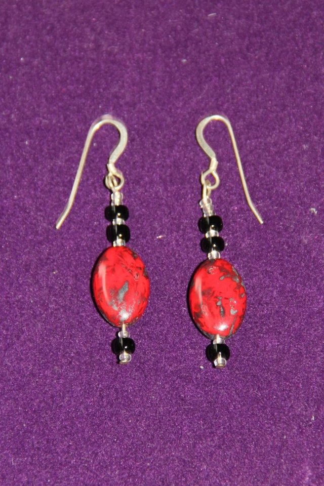 Image 2 of Sterling Silver 925 Drop Earrings With Red Stone Bead