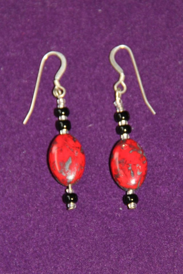 Preview of the first image of Sterling Silver 925 Drop Earrings With Red Stone Bead.