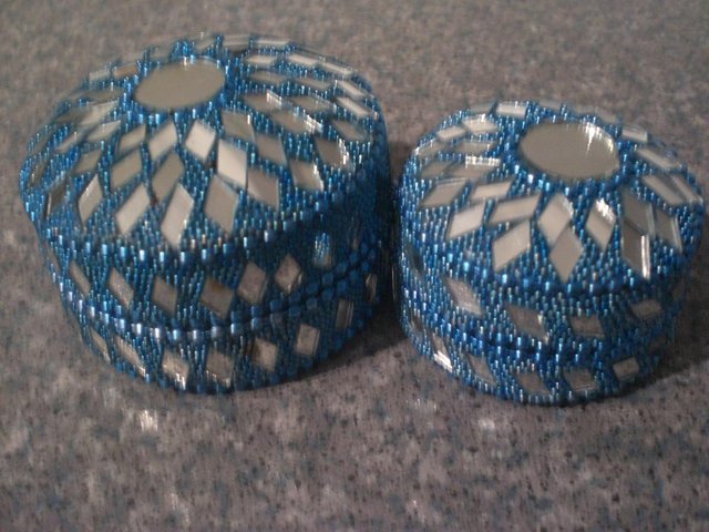 Image 2 of Indian style pretty mirror and turquoise beaded 3 pc round