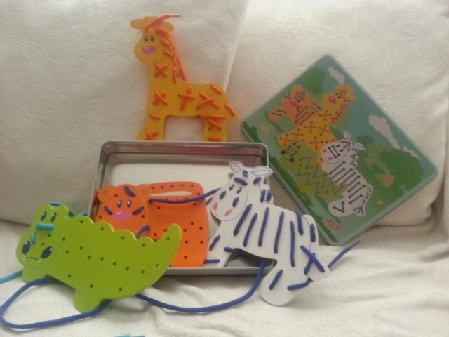 Image 2 of ELC Wooden Lacing Animals x 4 (in gift tin)