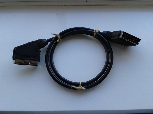 Preview of the first image of 1M SCART-to-SCART Cable - Rounded Lead Into 45º Connectors.