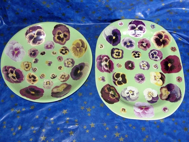 Preview of the first image of Kaffe Fassett Pottery x2 large dishes  round dish.