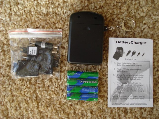 Preview of the first image of MOBILE PHONE BATTERY CHARGER & KEYRING FOR CAMPING, HOLIDAYS.