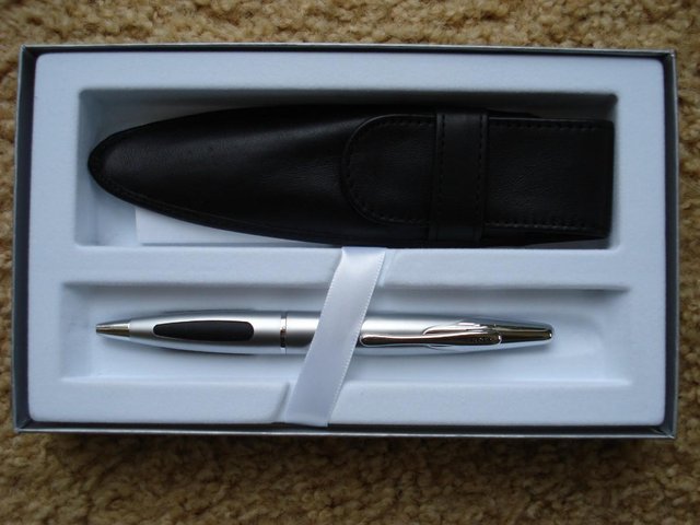 Preview of the first image of NEW CROSS PEN & LINED LEATHER POUCH “VAPOR” IN GIFT BOX.