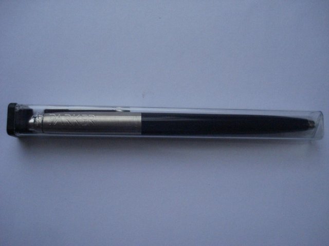 Preview of the first image of NEW QUALITY BLACK & CHROME PARKER PEN IN PLASTIC GIFT TUBE.