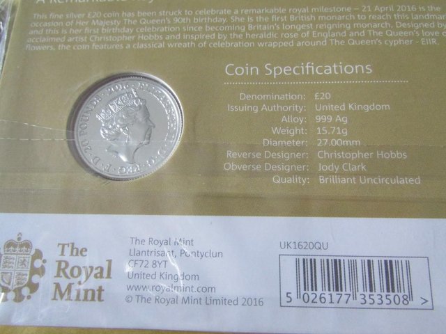 Image 2 of ROYAL MINT 4 X FINE SILVER £20 POUNDS COINS.