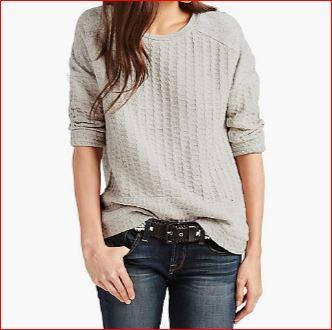 Preview of the first image of Lucky Brand Heather Grey Woven Mixed Pullover M.