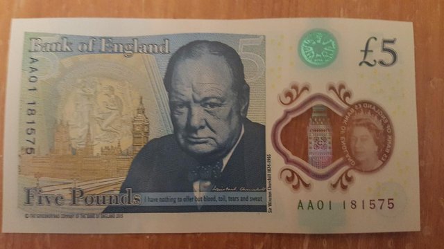 Image 2 of NEW £5 POUND NOTE LOW SERIAL NUMBER AA01 181575