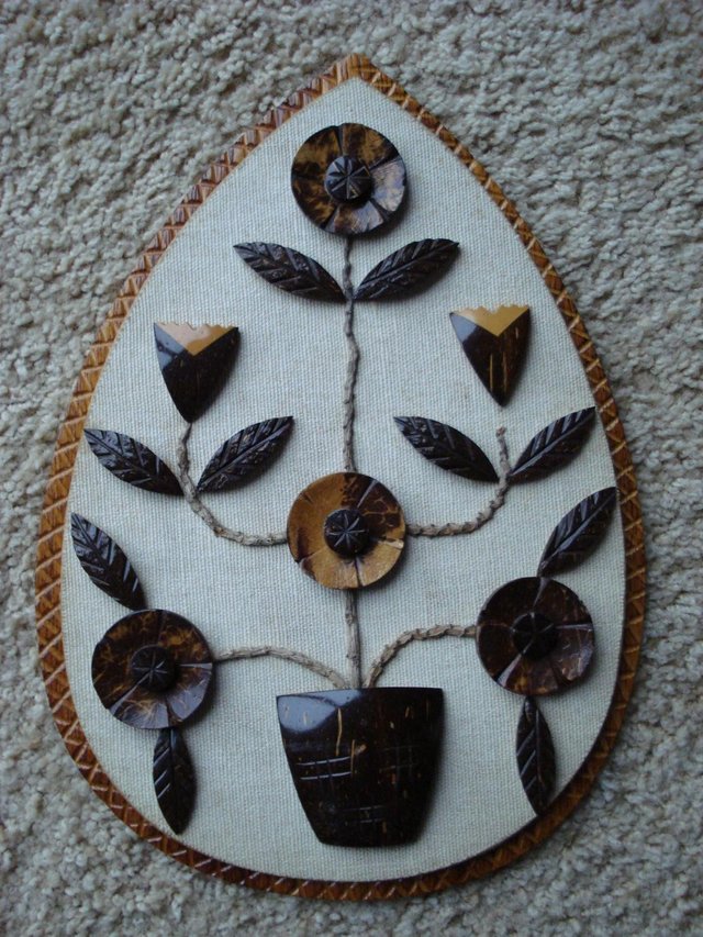 Preview of the first image of COCONUT SHELL WALL DECORATION FROM BARBADOS, CARIBBEAN ISLES.