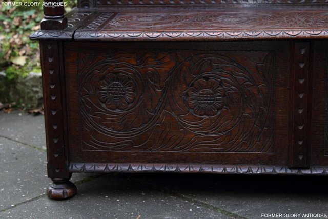 Image 11 of CARVED OAK SETTLE ARMCHAIR MONKS BENCH HALL SEAT PEW CHEST