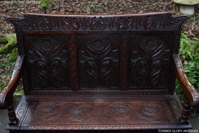 Image 16 of CARVED OAK SETTLE ARMCHAIR MONKS BENCH HALL SEAT PEW CHEST